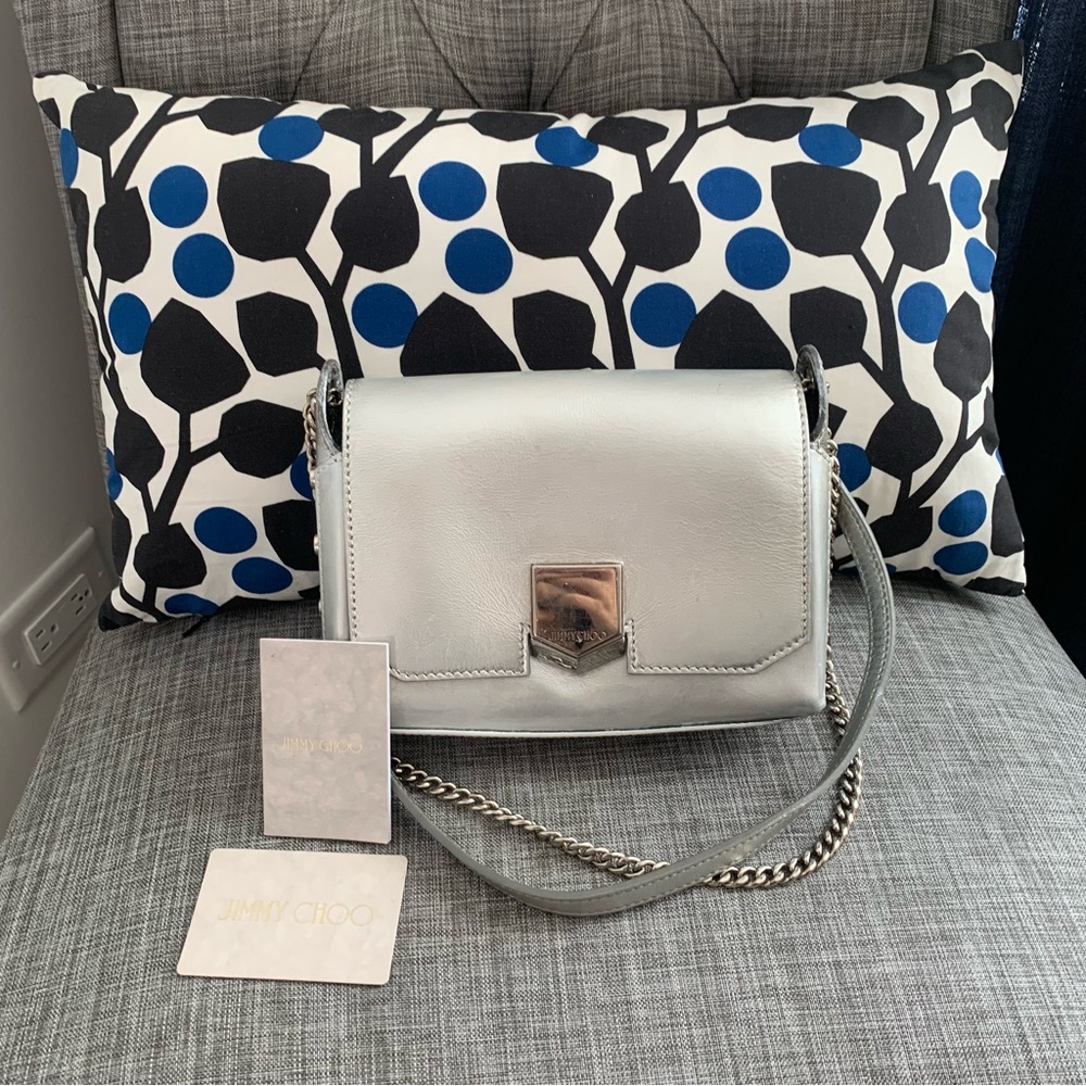 Jimmy Choo Smooth Calfskin Lockett City Shoulder Bag Metallic Silver